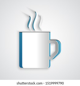 Paper cut Coffee cup flat icon isolated on grey background. Tea cup. Hot drink coffee. Paper art style. Vector Illustration