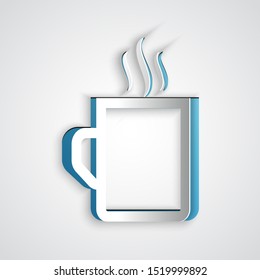 Paper cut Coffee cup flat icon isolated on grey background. Tea cup. Hot drink coffee. Paper art style. Vector Illustration
