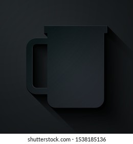 Paper cut Coffee cup flat icon isolated on black background. Tea cup. Hot drink coffee. Paper art style. Vector Illustration