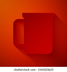 Paper cut Coffee cup flat icon isolated on red background. Tea cup. Hot drink coffee. Paper art style. Vector Illustration