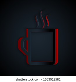 Paper cut Coffee cup flat icon isolated on black background. Tea cup. Hot drink coffee. Paper art style. Vector Illustration
