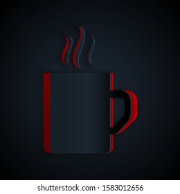Paper cut Coffee cup flat icon isolated on black background. Tea cup. Hot drink coffee. Paper art style. Vector Illustration