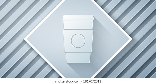 Paper cut Coffee cup to go icon isolated on grey background. Paper art style. Vector Illustration