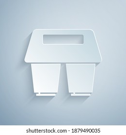 Paper cut Coffee cup to go holder icon isolated on grey background. Paper art style. Vector.