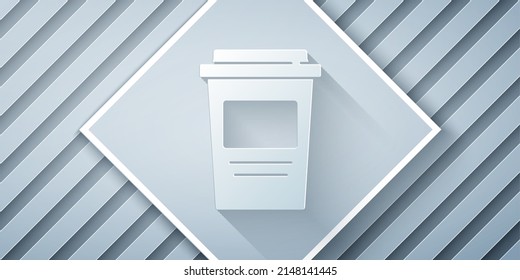 Paper cut Coffee cup to go icon isolated on grey background. Paper art style. Vector