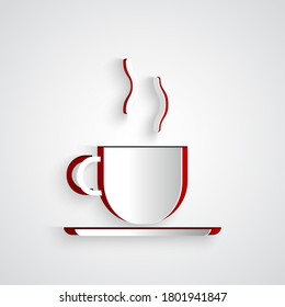 Paper cut Coffee cup icon isolated on grey background. Tea cup. Hot drink coffee. Paper art style. Vector Illustration