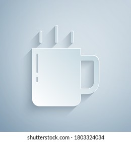 Corte de papel Icono de taza de café aislado en fondo gris. Té. Café caliente. Estilo de arte de papel. Vector.