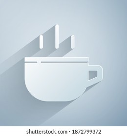 Corte de papel Icono de taza de café aislado en fondo gris. Té. Café caliente. Estilo de arte de papel. Vector