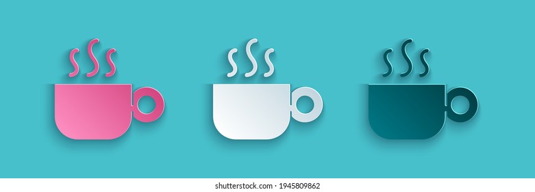 Paper cut Coffee cup icon isolated on blue background. Tea cup. Hot drink coffee. Paper art style. Vector