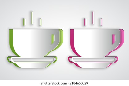 Paper cut Coffee cup icon isolated on grey background. Tea cup. Hot drink coffee. Paper art style. Vector