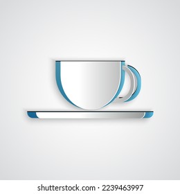 Paper cut Coffee cup icon isolated on grey background. Tea cup. Hot drink coffee. Paper art style. Vector Illustration