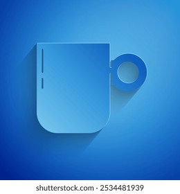 Paper cut Coffee cup icon isolated on blue background. Tea cup. Hot drink coffee. Paper art style. Vector