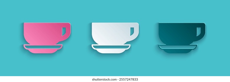 Paper cut Coffee cup icon isolated on blue background. Tea cup. Hot drink coffee. Paper art style. Vector