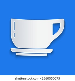 Paper cut Coffee cup icon isolated on blue background. Tea cup. Hot drink coffee. Paper art style. Vector Illustration