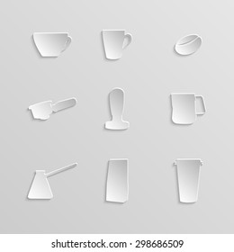 Paper cut coffee icons set. Vector EPS 10