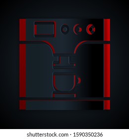 Paper cut Coffee machine and coffee cup icon isolated on black background. Paper art style. Vector Illustration