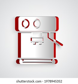 Paper cut Coffee machine icon isolated on grey background. Paper art style. Vector Illustration