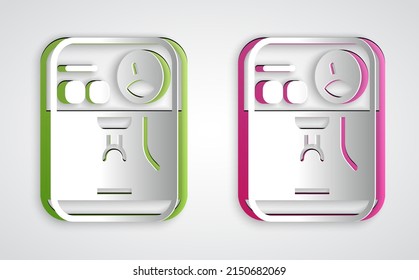 Paper cut Coffee machine icon isolated on grey background. Paper art style. Vector