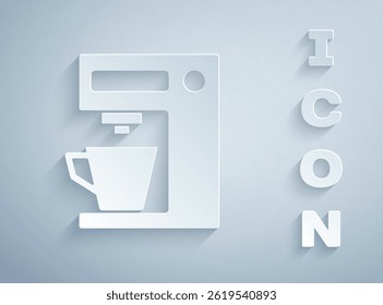 Paper cut Coffee machine icon isolated on grey background. Paper art style. Vector Illustration