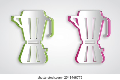 Paper cut Coffee maker moca pot icon isolated on grey background. Paper art style. Vector