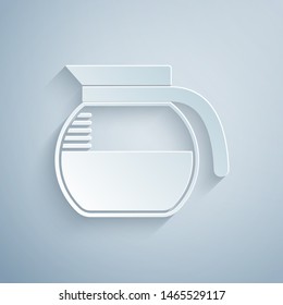 Paper cut Coffee pot icon isolated on grey background. Paper art style. Vector Illustration