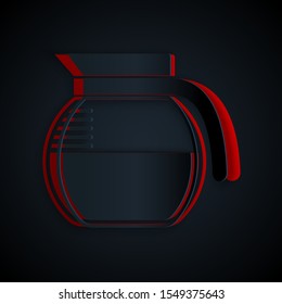 Paper cut Coffee pot icon isolated on black background. Paper art style. Vector Illustration