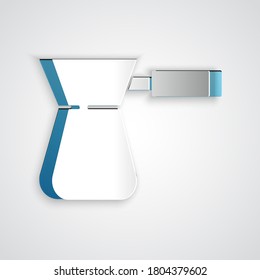 Paper cut Coffee turk icon isolated on grey background. Paper art style. Vector.