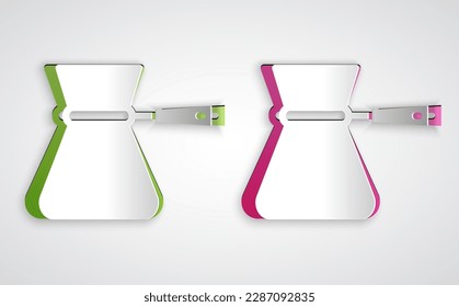 Paper cut Coffee turk icon isolated on grey background. Coffee cezve. Paper art style. Vector