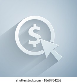 Paper cut Coin money with dollar symbol icon isolated on grey background. Banking currency sign. Cash symbol. Paper art style. Vector