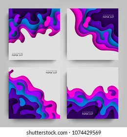 Paper cut collection abstracts backgrounds with paper cut shapes. Template design layout for business presentations, flyers, posters, invitations. Paper art in violet and blue colors. Vector