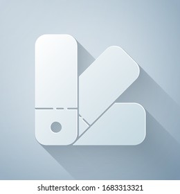 Paper cut Color palette guide icon isolated on grey background. Paper art style. Vector Illustration