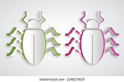 Paper cut Colorado beetle icon isolated on grey background. Paper art style. Vector