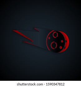 Paper cut Comet falling down fast icon isolated on black background. Paper art style. Vector Illustration