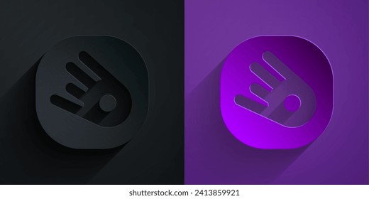 Paper cut Comet falling down fast icon isolated on black on purple background. Paper art style. Vector