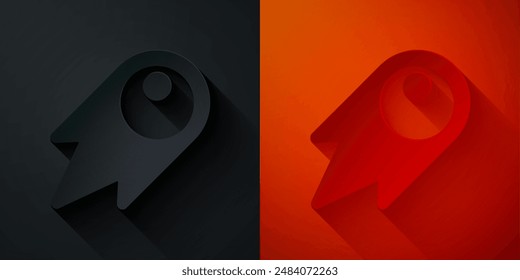 Paper cut Comet falling down fast icon isolated on black and red background. Paper art style. Vector