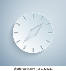 Paper cut Compass icon isolated on grey background. Windrose navigation symbol. Wind rose sign. Paper art style. Vector Illustration