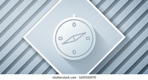 Paper cut Compass icon isolated on grey background. Windrose navigation symbol. Wind rose sign. Paper art style. Vector Illustration