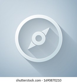 Paper cut Compass icon isolated on grey background. Windrose navigation symbol. Wind rose sign. Paper art style. Vector Illustration
