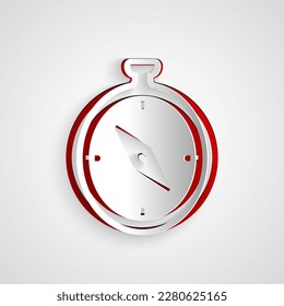Paper cut Compass icon isolated on grey background. Windrose navigation symbol. Wind rose sign. Paper art style. Vector