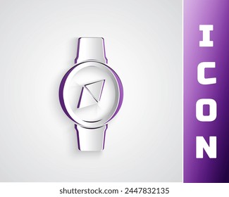 Paper cut Compass icon isolated on grey background. Windrose navigation symbol. Wind rose sign. Paper art style. Vector