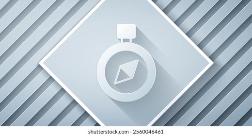 Paper cut Compass icon isolated on grey background. Windrose navigation symbol. Wind rose sign. Paper art style. Vector