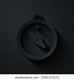 Paper cut Compass icon isolated on black background. Windrose navigation symbol. Wind rose sign. Paper art style. Vector