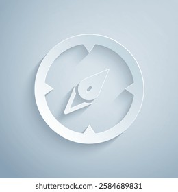 Paper cut Compass icon isolated on grey background. Windrose navigation symbol. Wind rose sign. Paper art style. Vector