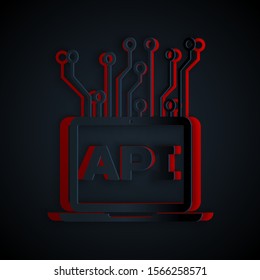 Paper cut Computer api interface icon isolated on black background. Application programming interface API technology. Software integration. Paper art style. Vector Illustration