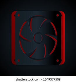 Paper cut Computer cooler icon isolated on black background. PC hardware fan. Paper art style. Vector Illustration