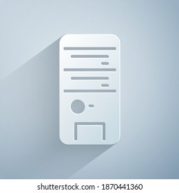 Paper cut Computer icon isolated on grey background. PC component sign. Paper art style. Vector