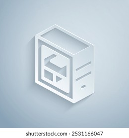 Paper cut Computer icon isolated on grey background. PC component sign. Paper art style. Vector