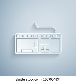 Paper cut Computer keyboard icon isolated on grey background. PC component sign. Paper art style. Vector Illustration