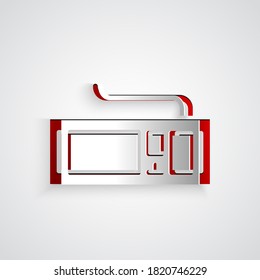 Paper cut Computer keyboard icon isolated on grey background. PC component sign. Paper art style. Vector Illustration