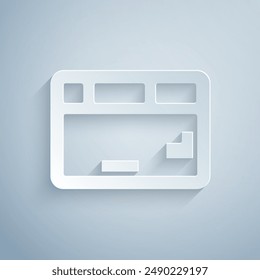 Paper cut Computer keyboard icon isolated on grey background. PC component sign. Paper art style. Vector